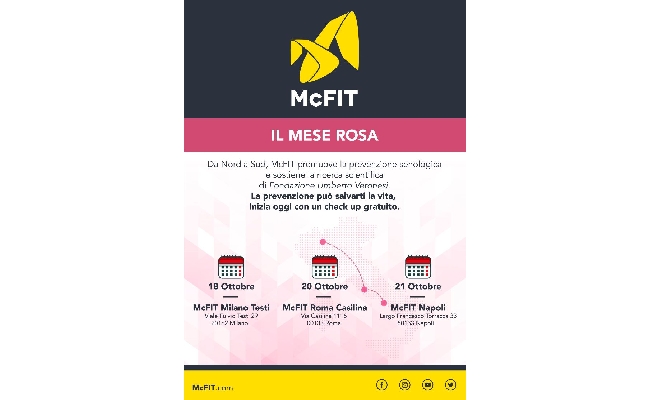 McFit Italia al fianco della Fondazione Umberto Veronesi: a ottobre tre giornate dedicate allo screening senologico