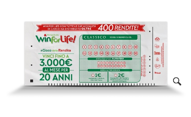 Win for Life Classico vinta Catanzaro rendita 3mila euro mese 20 anni