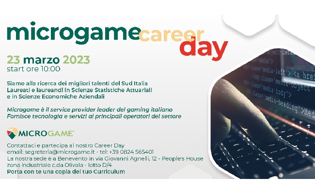 Nuove assunzioni in Microgame il 23 marzo a Benevento c'è il Career Day 