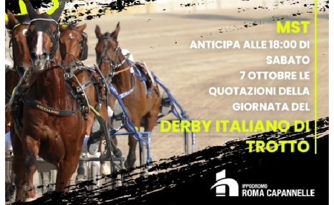 Ippica: sabato alle ore 18 Mst anticipa le quotazioni del Derby Italiano di Trotto