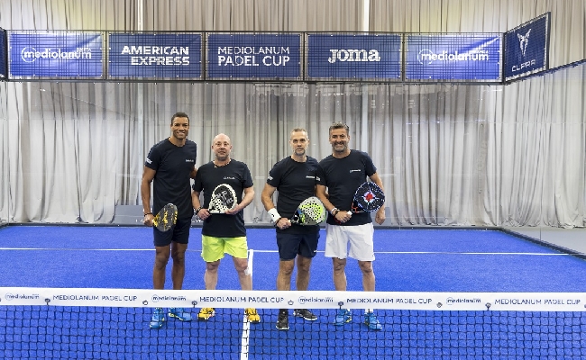 Mediolanum Padel Cup 2024 grande spettacolo fasi finali torneo Open Fitp Vip Legend pallone Dida Panucci Di Biagio Marcolin