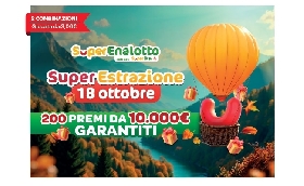 SuperEnalotto al via la nuova iniziativa SuperEstrazione: 200 premi da 10 mila euro ciascuno garantiti il 18 ottobre 2025