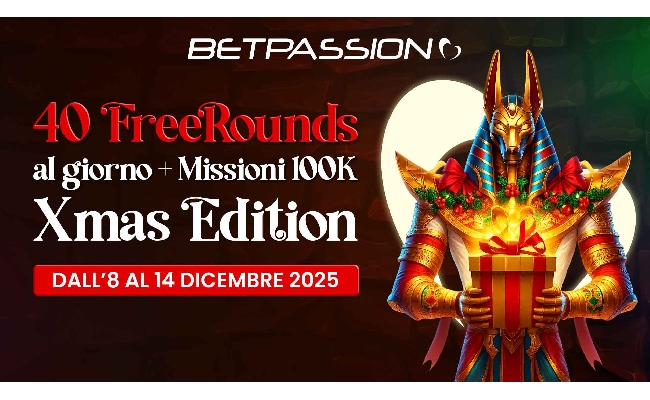 Betpassion accende la seconda settimana di dicembre: arrivano i Freerounds Xmas Edition con wager dimezzato. E continuano le Missioni 100K!