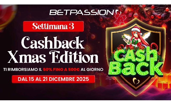 Betpassion entra nella terza settimana del Calendario dell’Avvento: arriva il Cashback Xmas Edition